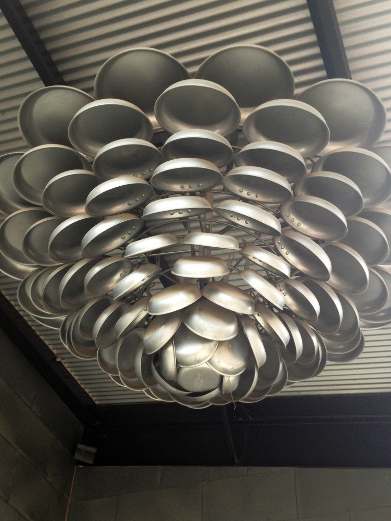 Frying pan chandelier at CIA 